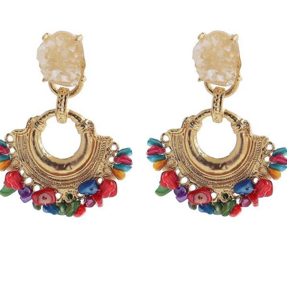 Multicolor Stone Drop Earrings - Picture 7 of 13